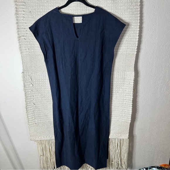 TAYLOR STITCH navy blue Loma linen midi dress M - Picture 9 of 11
